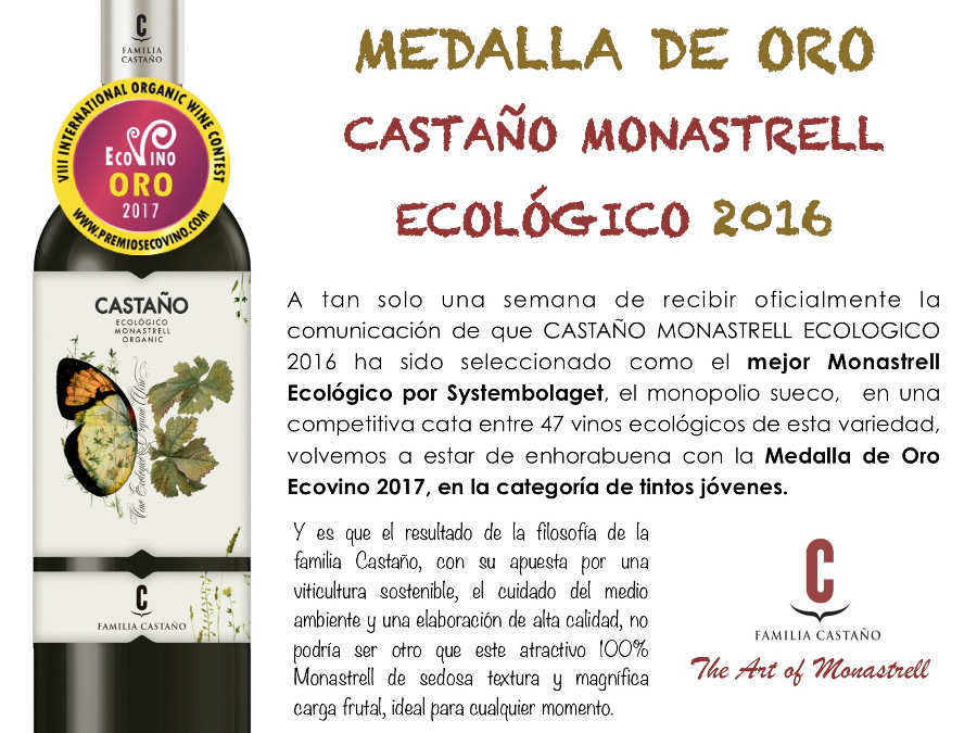 Medalla de Oro, Castaño Monastrell Ecológico 2016