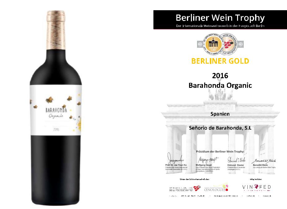 Barahonda Organic 2016, medalla de oro en Berliner Wein Trophy 2017