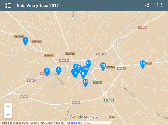 mapa de #rutavinoytapayecla 2018