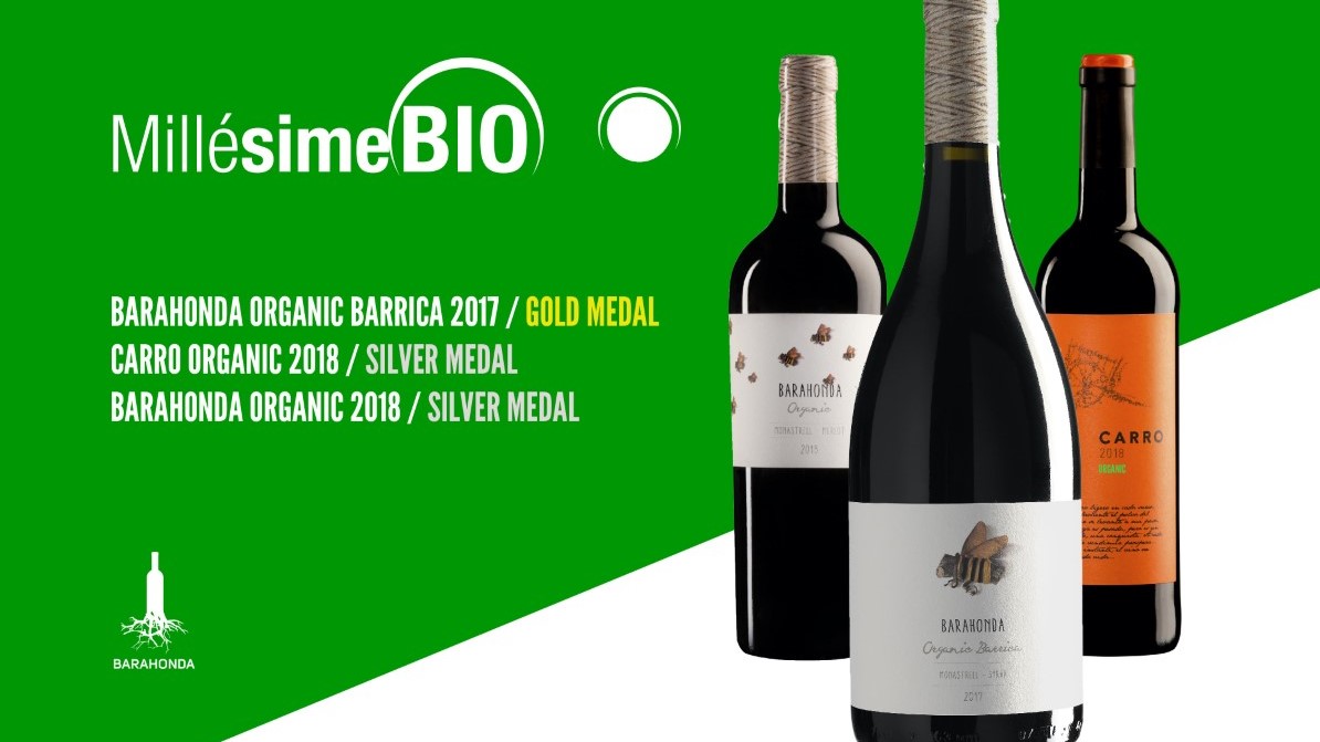 Los vinos Barahonda Organic Barrica 2017, Carro Organic 2018 y Barahonda Organic 2018 han sido premiados en el certamen Challenge Millésime Bio de Francia